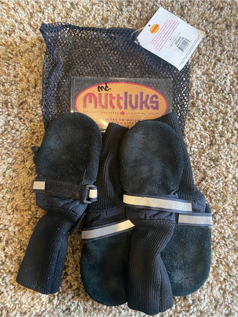 Muttluks Black Reflective Dog Mittens - size medium
